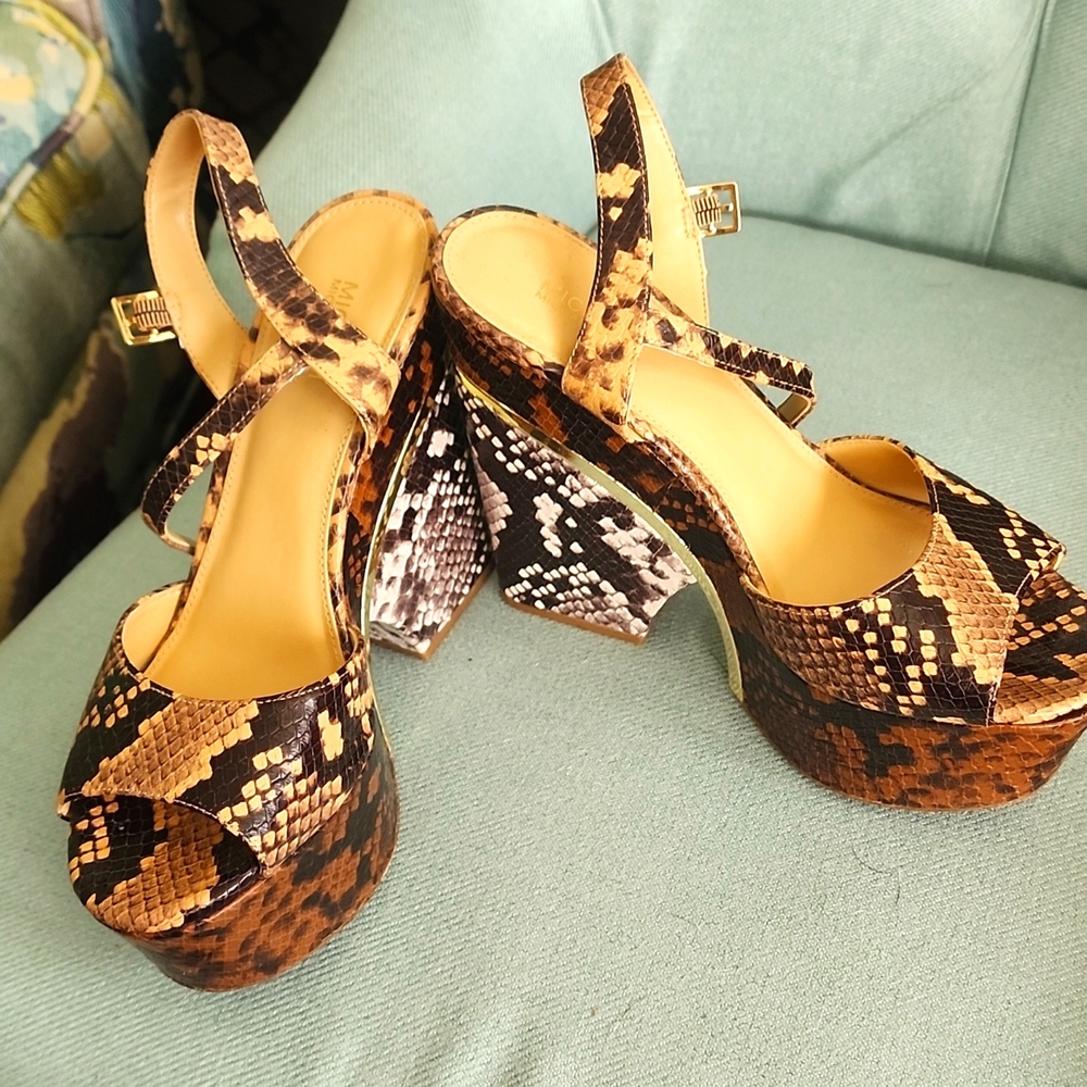 Michael Kors Lana Color-Block Python Embossed Leather Wedge Sandal